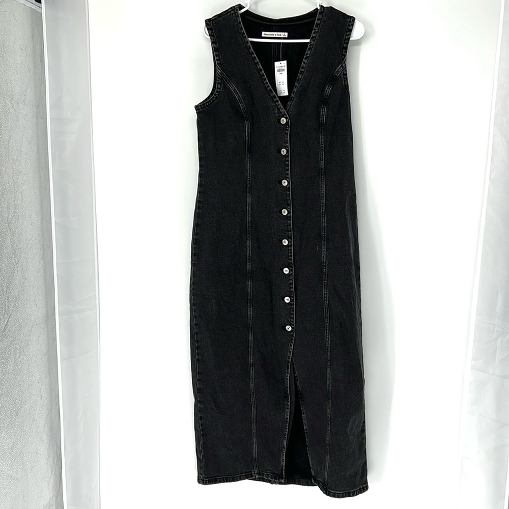 Abercrombie & Fitch Black Denim Midi Dress